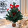Exquisite Workmanship Tree Small Christmas Tree, Artificial Desktop Xmas Ornament, Miniature Plastic Durable Decor Pine with Berries Bow for
