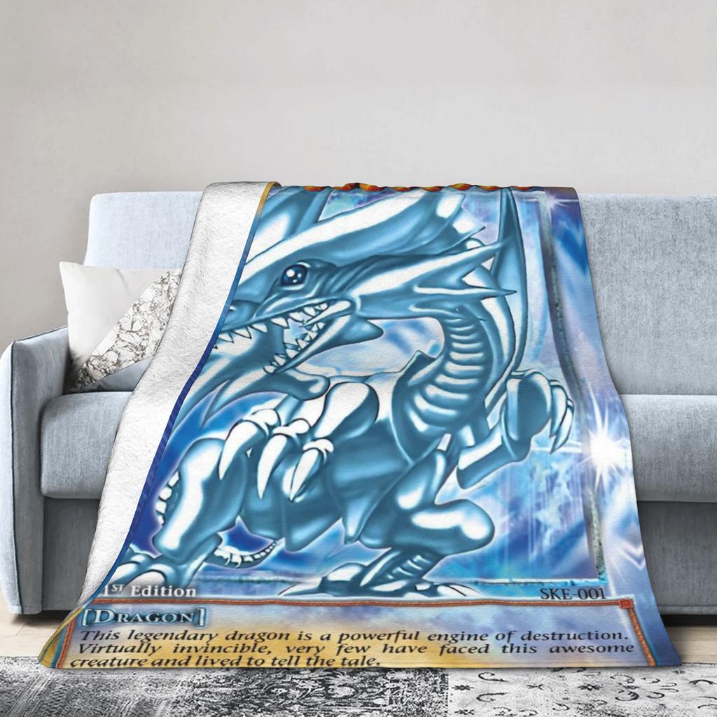 Anime Yu Gi Oh Card Fleece Blankets Blue Eyes White Dragon Anime Cartoon Fashion Throw Blanket for Home 125*100cm Bedspread,