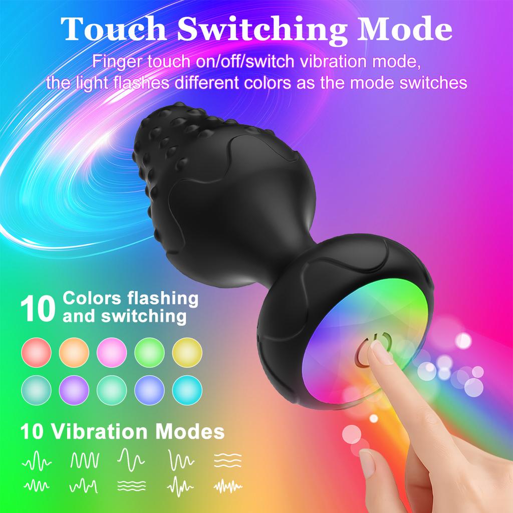 Color Light Emitting Anal Plug Adult Toy for Men Women Silicone Plug Vibrator with LED Remote Control Plug
