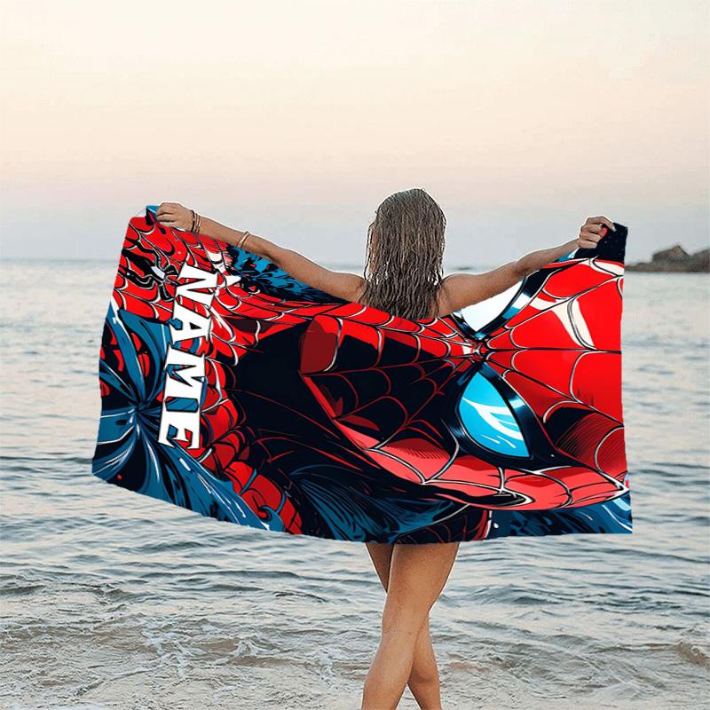 1pc Spider Man1 Beach Towel with Custom Name, Beach/Swimming/Bath/Picnic/Camping Towel, Suitable for Seaside Beaches