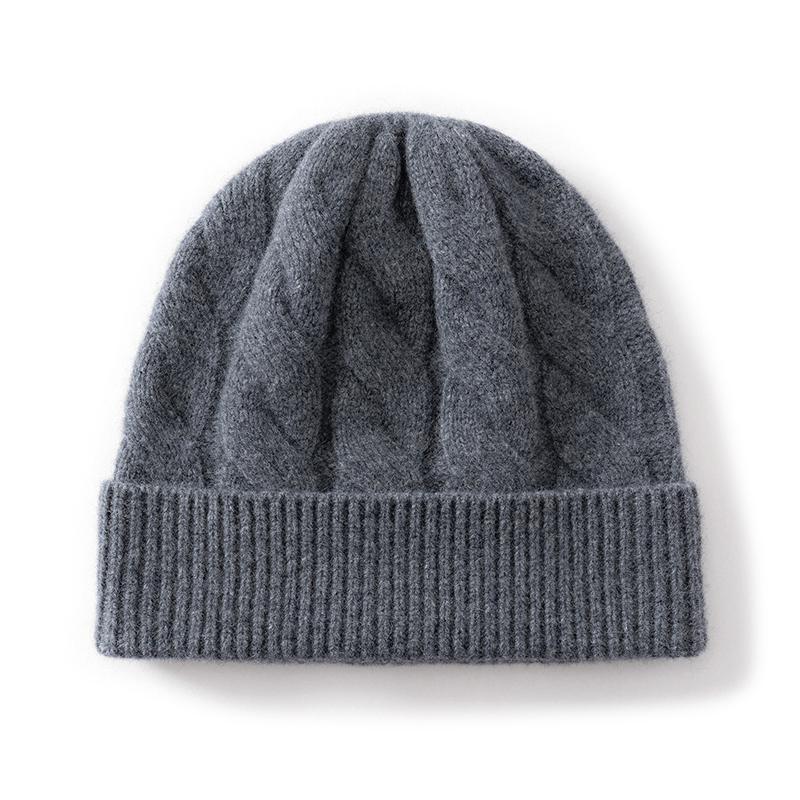 100% Pure Wool Solid Color Twisted Cuffed Knitted Hat Women'S Winter Thickened Warm Fashion Fried Dough Twists Baotou Hat Men