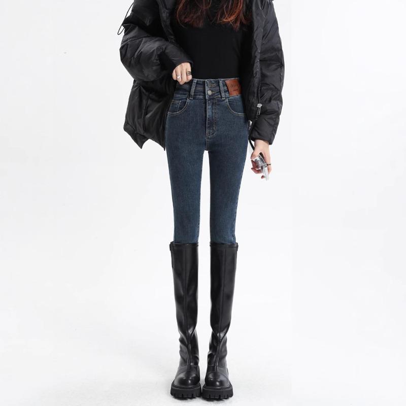 Skinny jeans women, winter new high-waisted thin elastic pencil small-footed pants