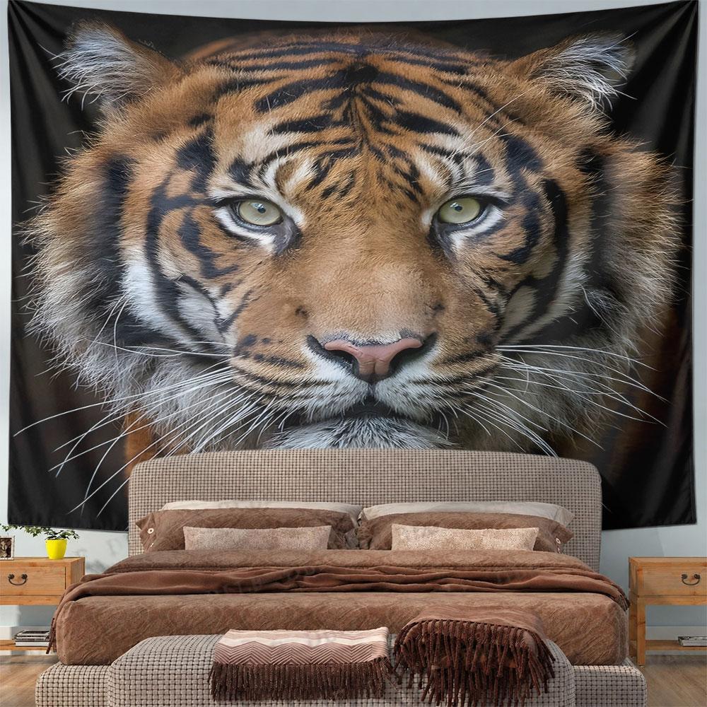 Tiger Face Close-Up with Intense Gaze Pattern Wall Hanging Tapestry Decorative Tapestry Home Decor for Bedroom and Living Room