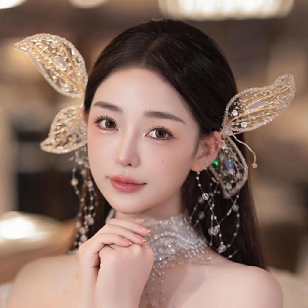 Mori Style Elf Crystal Hair Clip with Butterfly Wings & Tassel – Perfect for Wedding & Photography