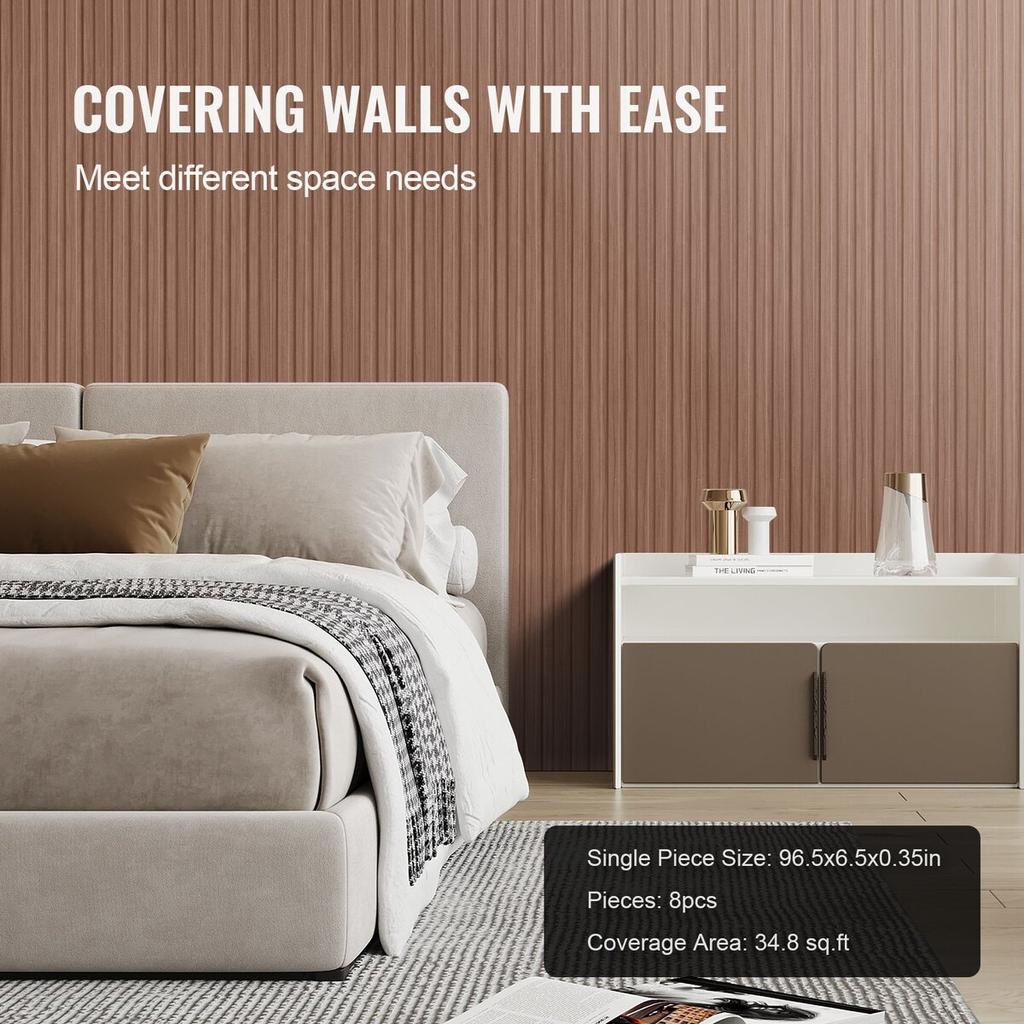 Wood Slat Acoustic Panels 8 PCS 96 X 6 Inch WPC for Modern Wall Grey Oak