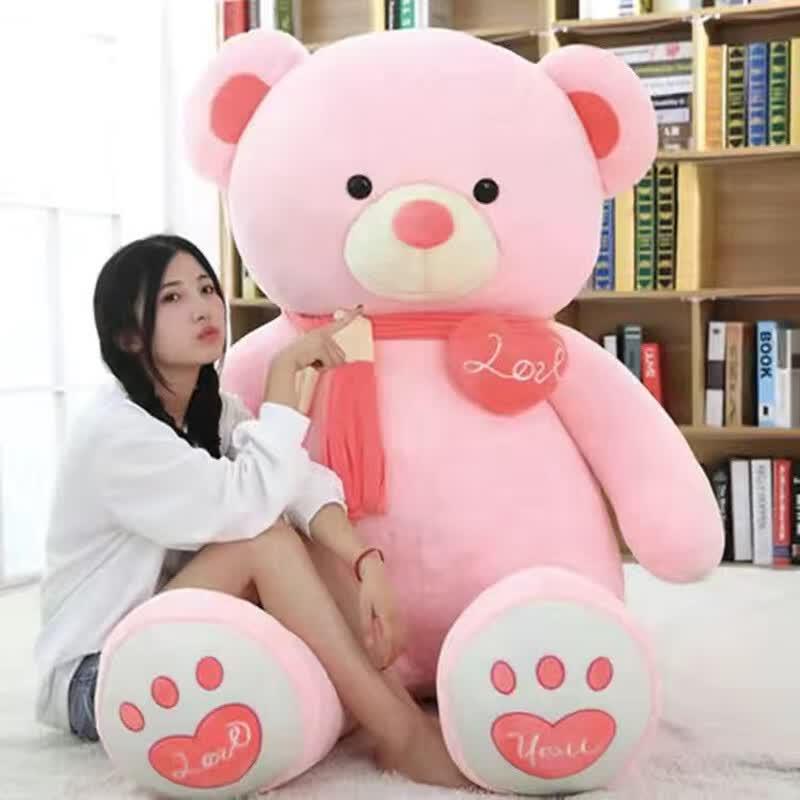 Extra Large Teddy Bear Plush Toy with Rabbit Fur Scarf