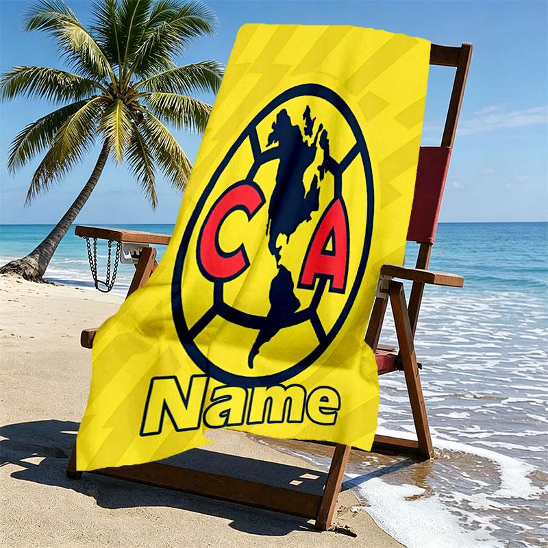Custom Name Personalized Club America Print Beach Towel, for Trip Camping Beach Party Home Decor, Birthday Gift for Family & Friends