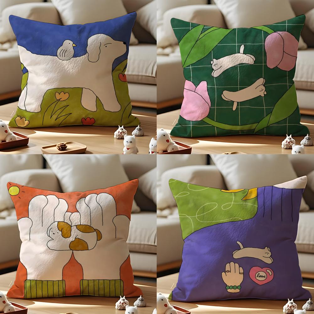 Heartwarming Illustrations Cushion Cover Pattern Printed Pillowcase For Living Room Sofa Cushion Cover & Bedroom Decor