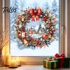 Festive Wreath Decorations Watercolor Christmas Static Window Cling, Reusable Xmas Sticker with Red Bow Seasonal Home Decor Winter Snowy Decal,
