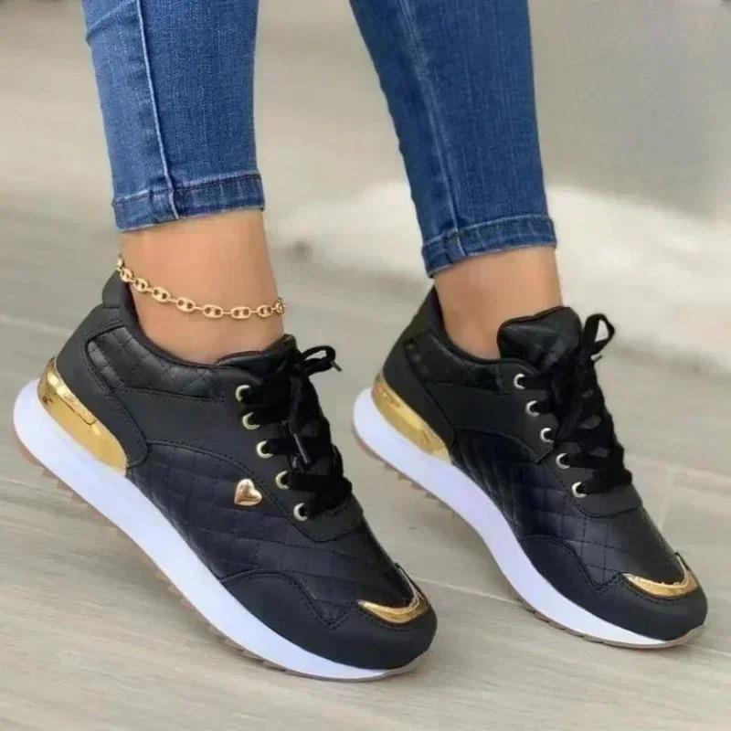 Fashion New Women Sneakers Patchwork Lace Up Flat Shoes Women Lightweight Female Platform Shoes Classic Versatile Zapatillas De Mujer