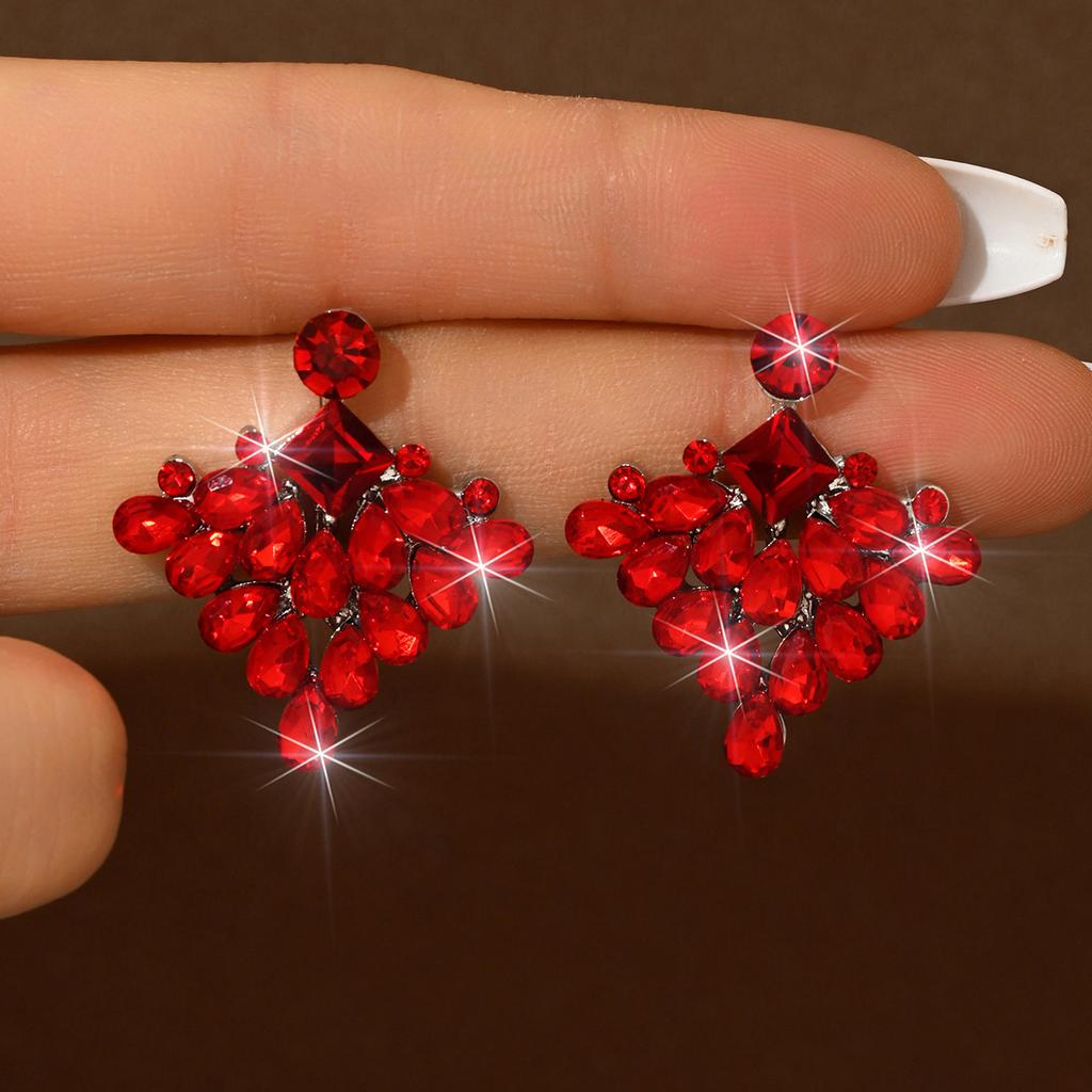 Light Luxury High-End Sense Full Diamond Alloy Geometric Earrings Temperament Fashion Exaggerated Stud Earrings Niche Design Sense