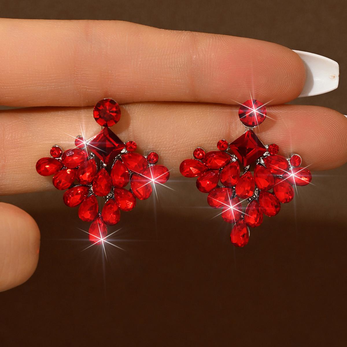 Квадратные Большие Красные Праздничные Серьги Свадебные Высококлассные Серьги с Подвеской из Страз Темпераментные Женские Серьги