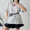 New Arrivals Open Run HearT STripe ShorT Sleeve T shirT Women Loose fiT Ringer