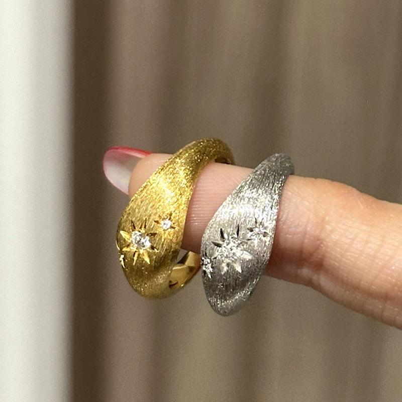 925 Silver Vintage Brushed Six Star Awn Female Ring with Diamonds Antique Gold Craftsmanship Star Rings for Women Jewelry