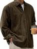Men's Solid Color Corduroy Button Down Shirt, Loose Fit Lapel Casual Long Sleeve Shirt
