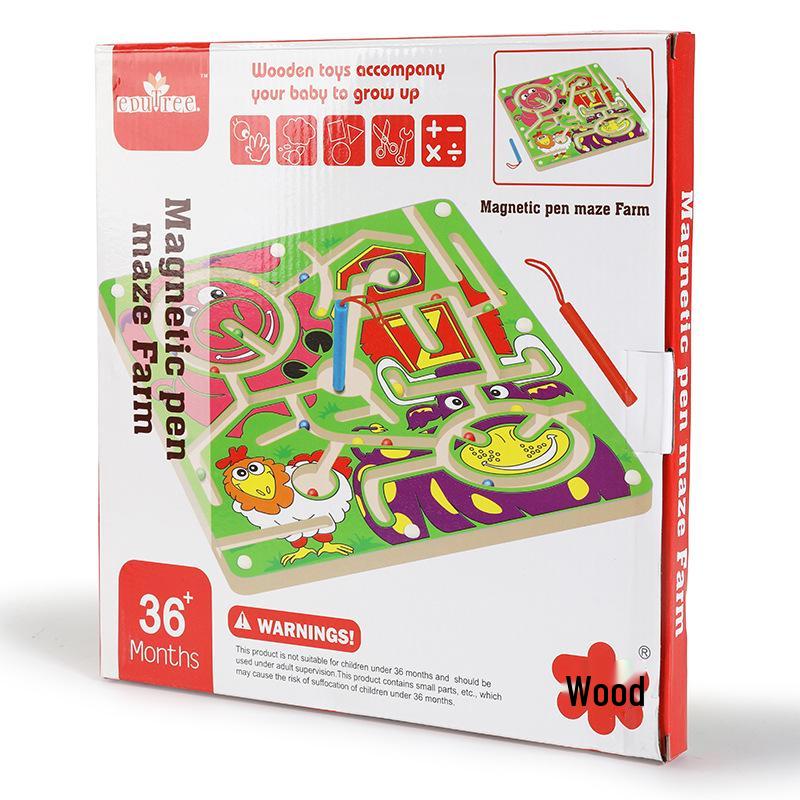 Wooden Marble Maze with Magnetic Pen – Animal Track Educational Toy for Kids