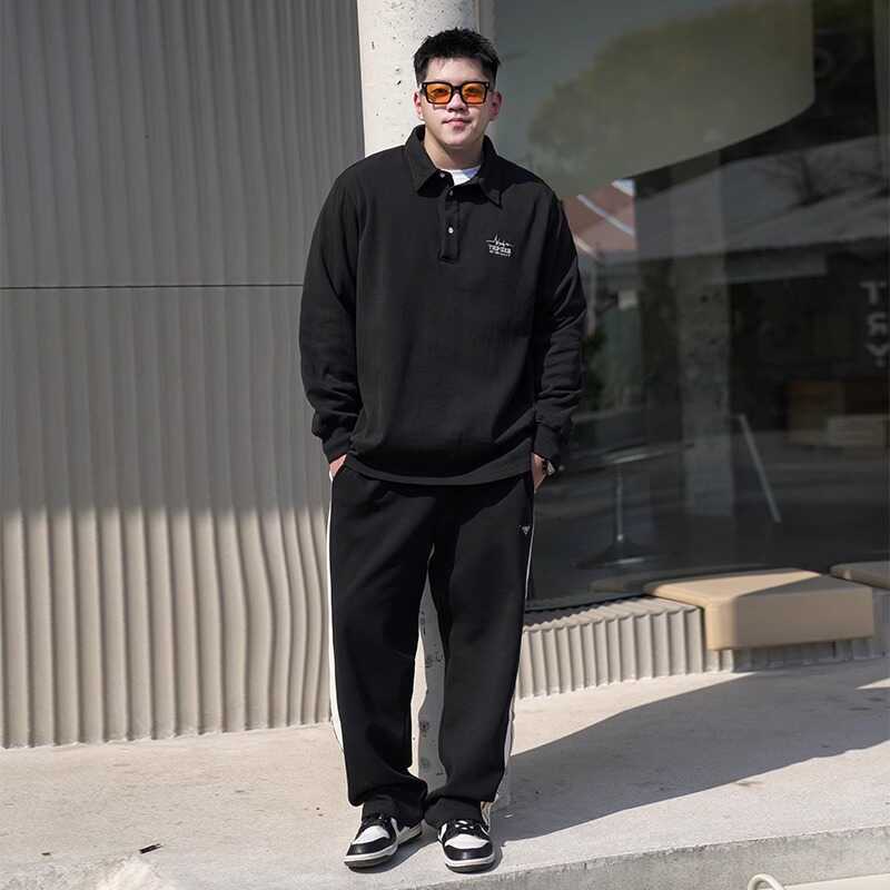 Men's sports and leisure warm padded and thickened sports long-sleeved polo shirt fashionable and versatile breathable and comfortable anti-wrinkle