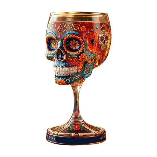 Gothic Skull Wine Glass Goblet Day of Hand Painted Skeleton The Dead Decor 1pc