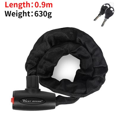 WEST BIKING Candado de Cadena de Alta Seguridad para Bicicleta Portátil Antirrobo para Bicicleta de Montaña MTB Con 2 Llaves Para Patinete Bicicleta Eléctrica