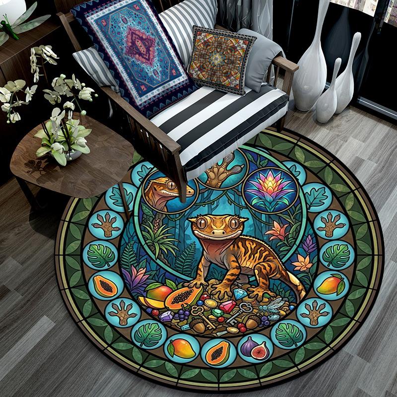 Desert Gecko Glass Round Area Rug Under Office Chairs Bedroom Living Room Home Decor