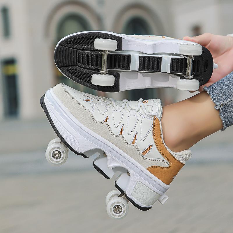 Roller Shoes with Four Wheels Deformed Roller Skates for Children/teens Four-wheel Roller Skates Shoes Double-row Roller Skates Shoes