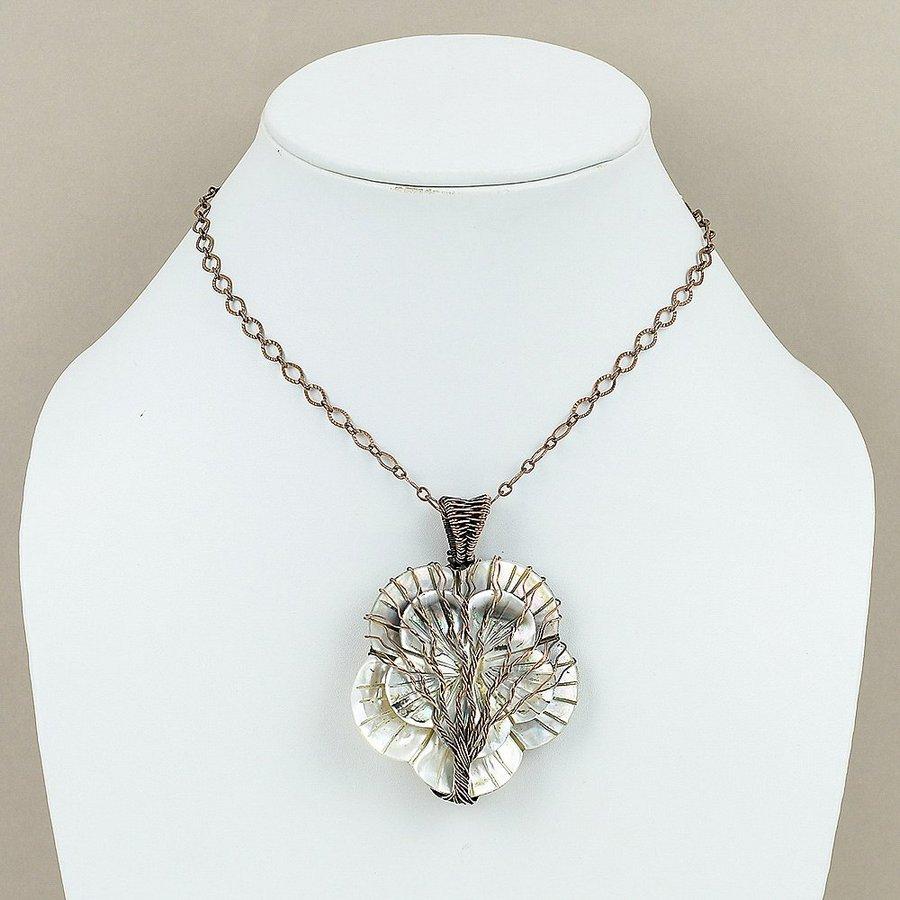 Mother Of Pearl Handmade Copper Wire Wrap Jewelry Pendant 2.64" k6R06