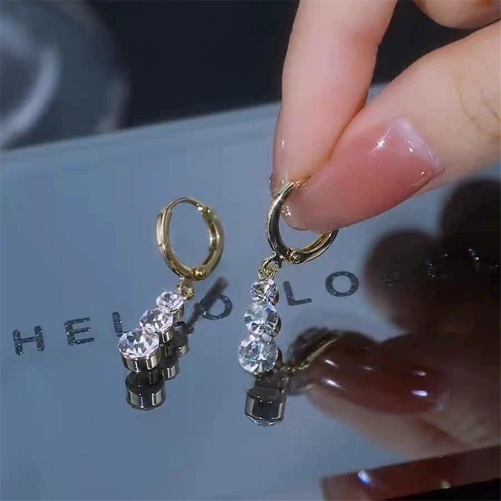 

Luxury Female White Zircon Stone Hoop Earrings Vintage Fashion Gold Color Wedding For Women