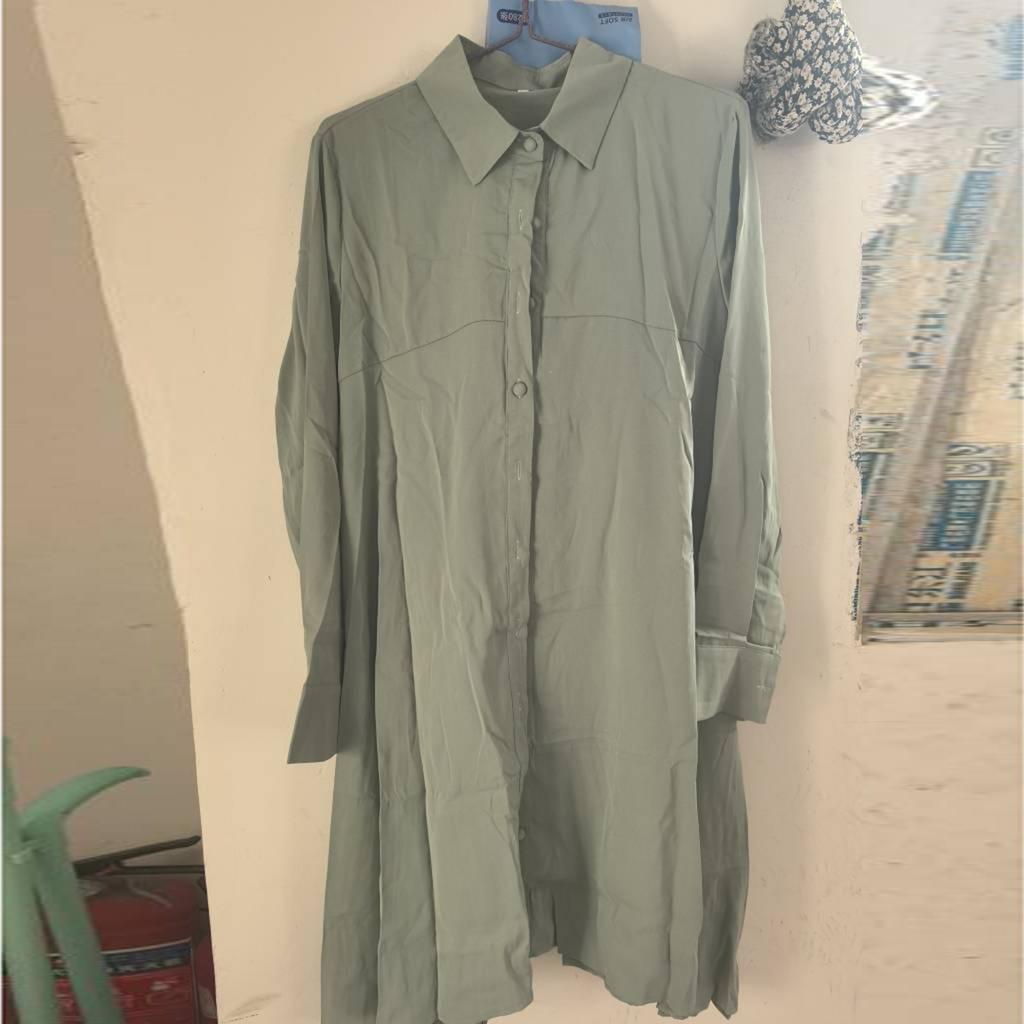 Muslim Women's Lapel Wrap Button Placket Swallowtail Curved Hem Multicolor Long Sleeve Women's Shirt Dresses