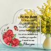 2D Flat, "To My Aunt" Heart Acrylic Decor Sign, Red Roses & Green Foliage Design, Home Decor Plaque Hanging Wall Art Decorative Garden Decoration for