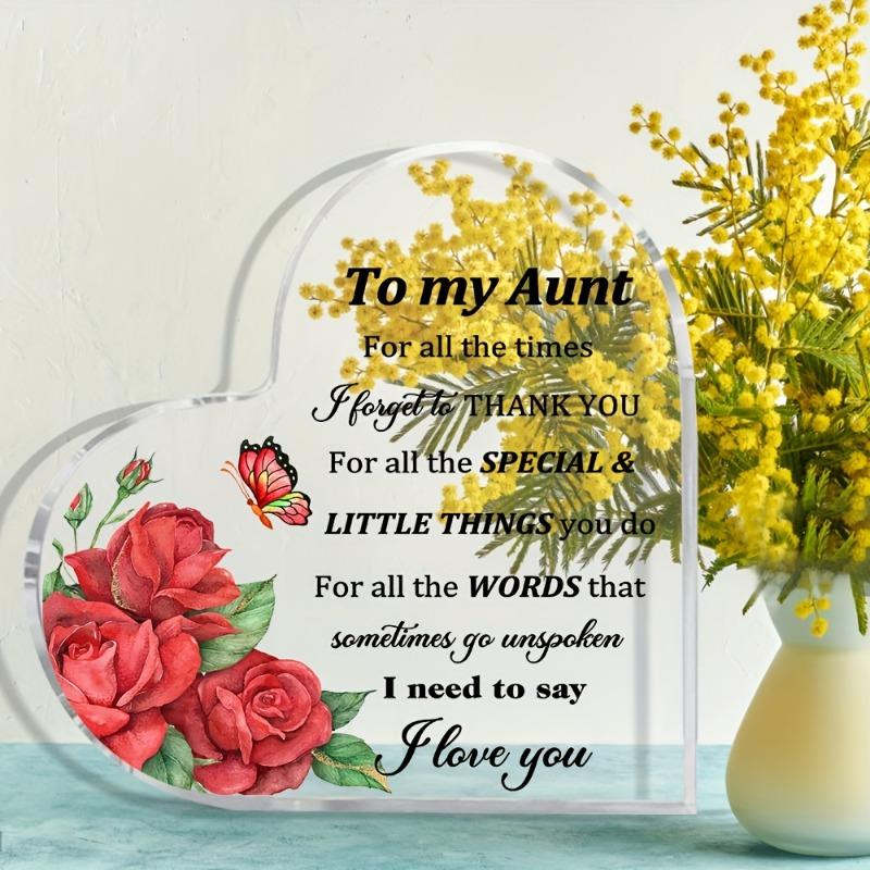 2D Flat, "To My Aunt" Heart Acrylic Decor Sign, Red Roses & Green Foliage Design, Home Decor Plaque Hanging Wall Art Decorative Garden Decoration for