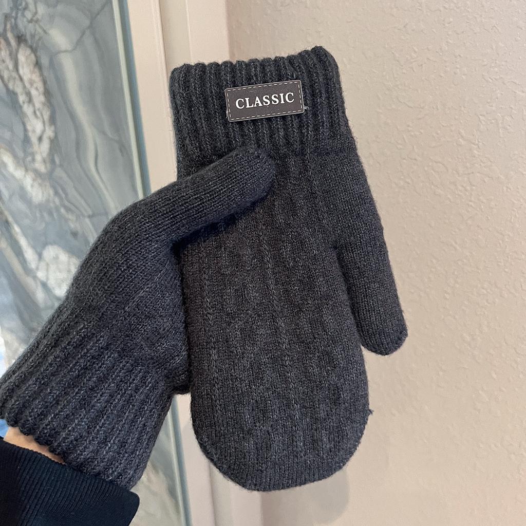 Velvet Thickened Warm Gloves Winter Men's Windproof and Cold-proof Woolen Knitted Double-layered Mittens for Students Outdoor Riding Trend