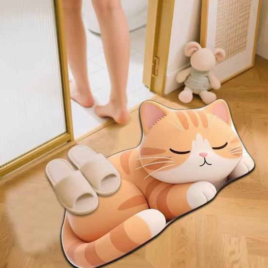 Floor Mat Non-Slip Backing Cat Design Easy Maintenance Versatile Rug Living Room Bathroom Kitchen Home Decor