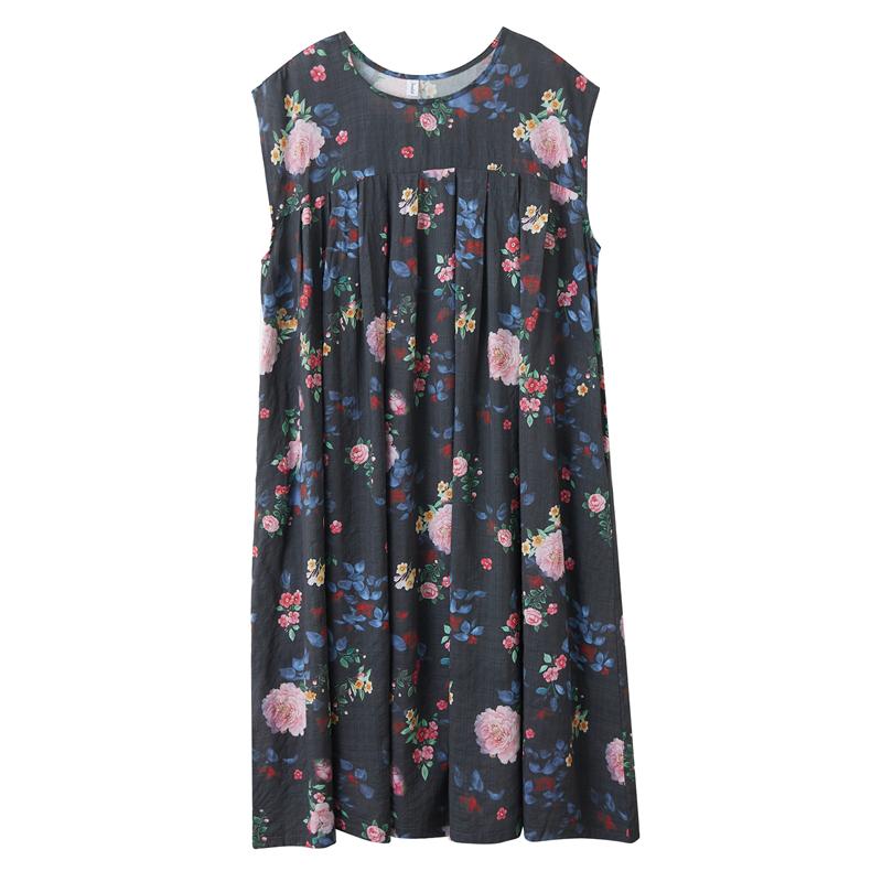DIMANAF New 2026 Summer Beach Women Plus Size Cotton Vintage Lady Loose Oversize Long Dress Floral Print