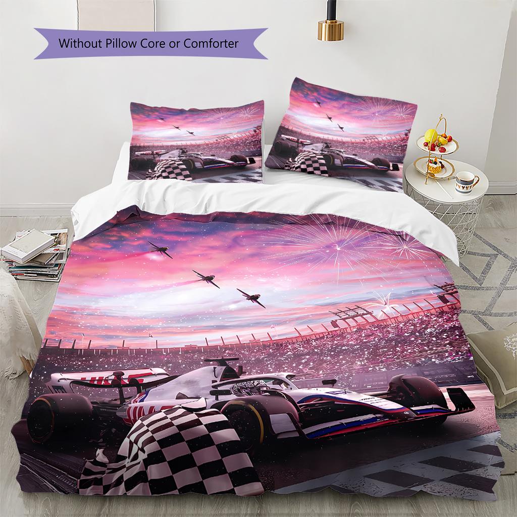 Formel 1 Muster Bettwäsche, Steppbett Set Bettbezug Kissenbezug Zuhause Geburtstagsgeschenk (1 Bettbezug + 2 Kissenbezüge, ohne Füllung)