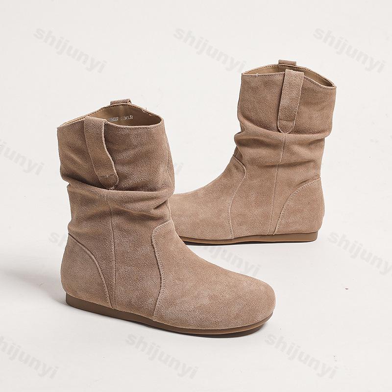 Fashion Women Suede Casual Boots 2025 Autumn Fashion Ankle Boots New Short Slip on Flat Shoes Retro Versatile Soft Bottom Lady Boot