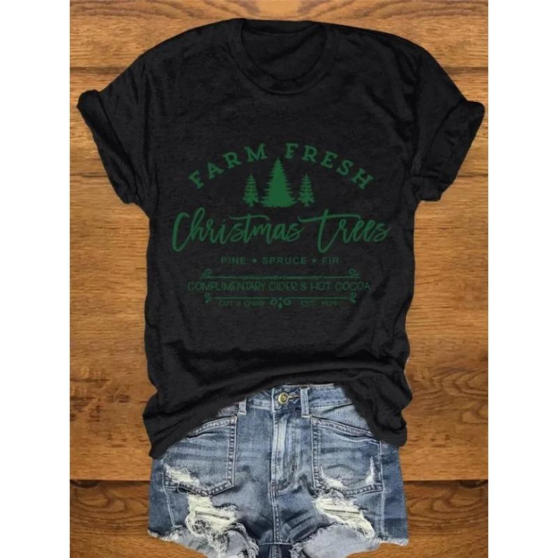 Letní dámská trička s krátkým rukávem, módní, ležérní, s 3D potiskem vánočního stromku a kulatým výstřihem
