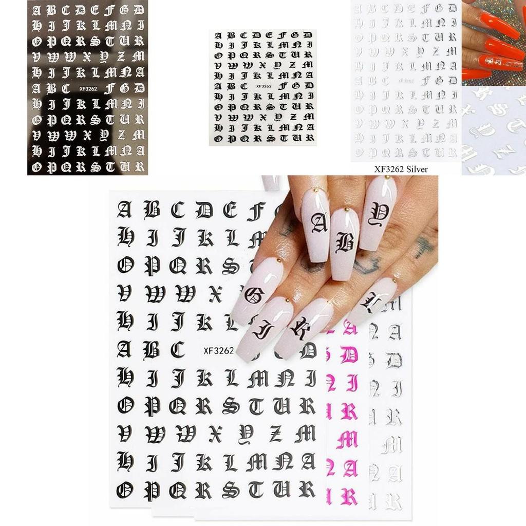 Fashionable 3d Nail Art Stickers With Latin Roman And English Alphabet Letter Designs