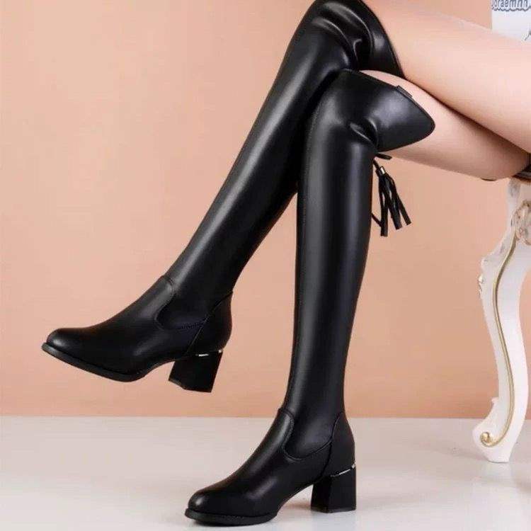 Boots 2025 autumn and winter new autumn and winter knee boots elastic velvet thermal high tube thin flat boots women