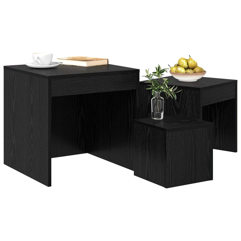 Coffee Table Set 3 pcs Black Oak Effect Particleboard
