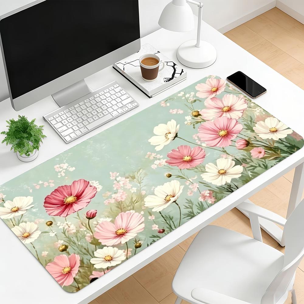 Pastel Wildflower Large Extended Gaming Mouse Pad Non Slip Desk Mat Floral Art Keyboard Mousepad For Laptop Desktop Office Setup