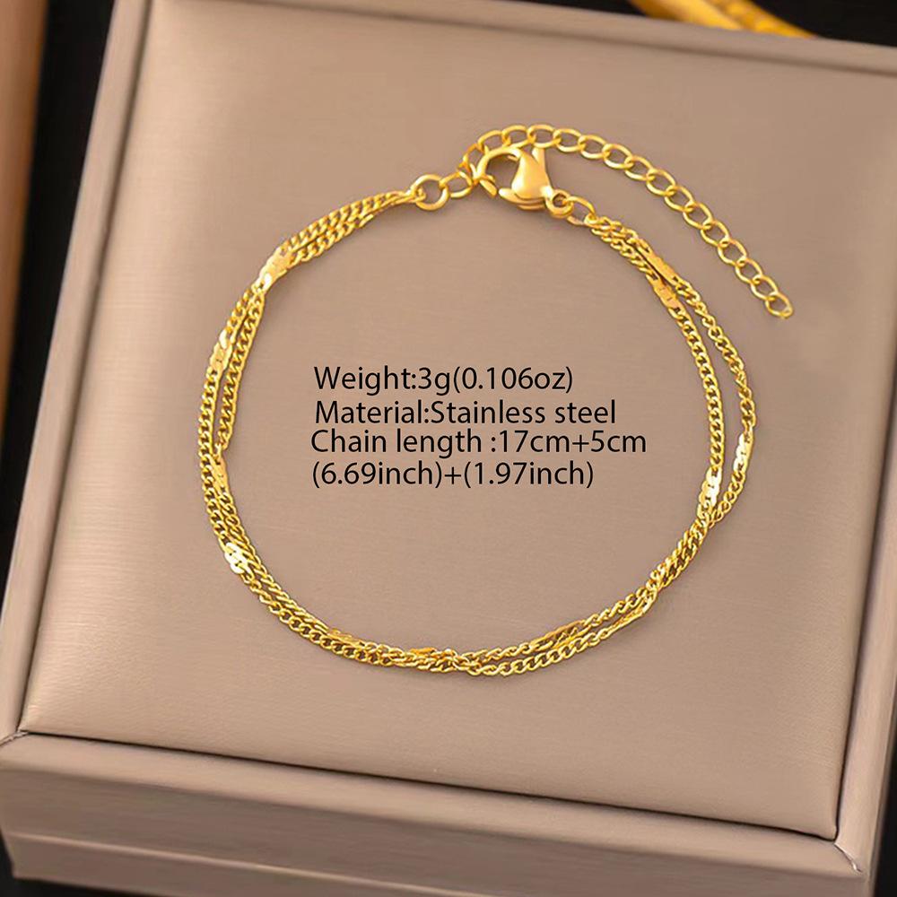 2025 New Stainless Steel Double Layers Simple Bracelet for Women Temperament Elegant Sweet Link Chain Bracelet Jewelry Gift