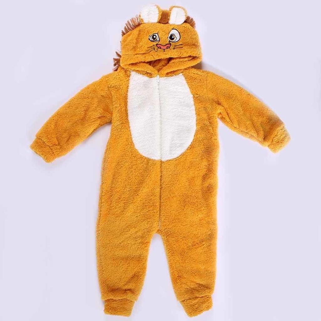Fleece Yellow Hooded Lion Plush Welsoft Jumpsuit