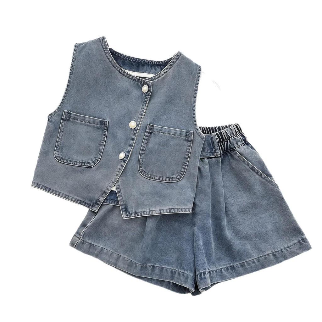 Baby Girls' Trendy Sleeveless Denim Vest & Casual Shorts Set - Summer 2026 Collection