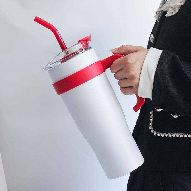 Women's Large-Capacity Stainless Steel Thermos with Handle and Straw