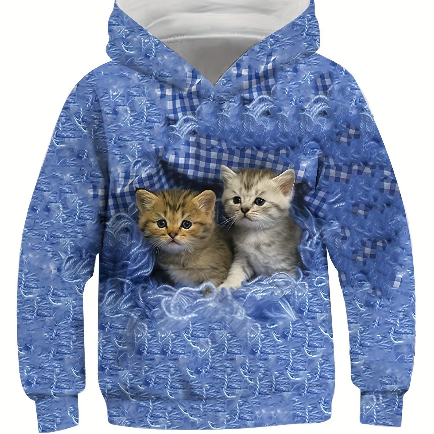 

Милая детская толстовка с капюшоном с принтом 3D кота, унисекс-пуловер, повседневная толстовка с капюшоном и длинными рукавами, уличная одежда для девочек и мальчиков 160