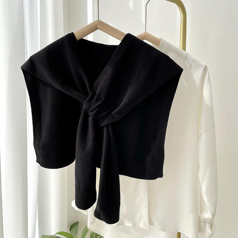 Dongdaemun Korean-Style Knitted Crossover Cape: Double-Sided High-End Shawl & Square Scarf for Spring/Summer