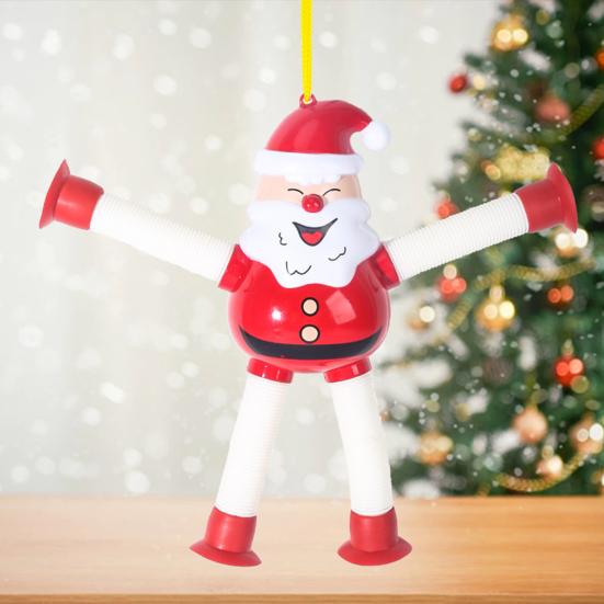 4 Piezas Decoración Colgante de Tubo Telescópico Navideño Papá Noel Reno Muñeco de Nieve Pan de Jengibre Ventosa Juguete Fidget de Tubo Ornamento para Fiesta de Vacaciones