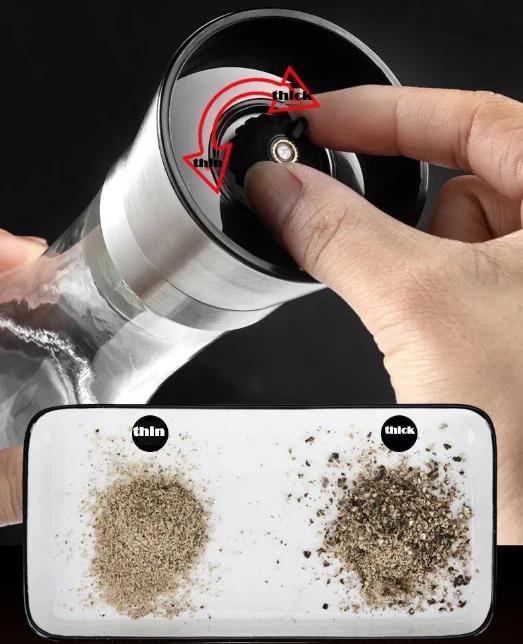 Grinder Stainless Steel Salt and Pepper Mill Manual Food Herb Grinders Spice Jar Containers Kitchen Gadgets Spice Bottles Glass