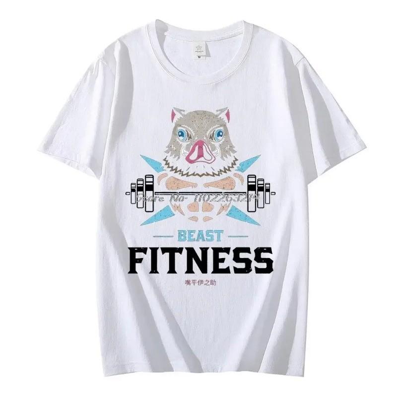 Anime Funny Print Beast Fitness Hashibira Inosuke Printed  T-shirt Harajuku Men T Shirt Summer Unisex Short Sleeve T Shirt