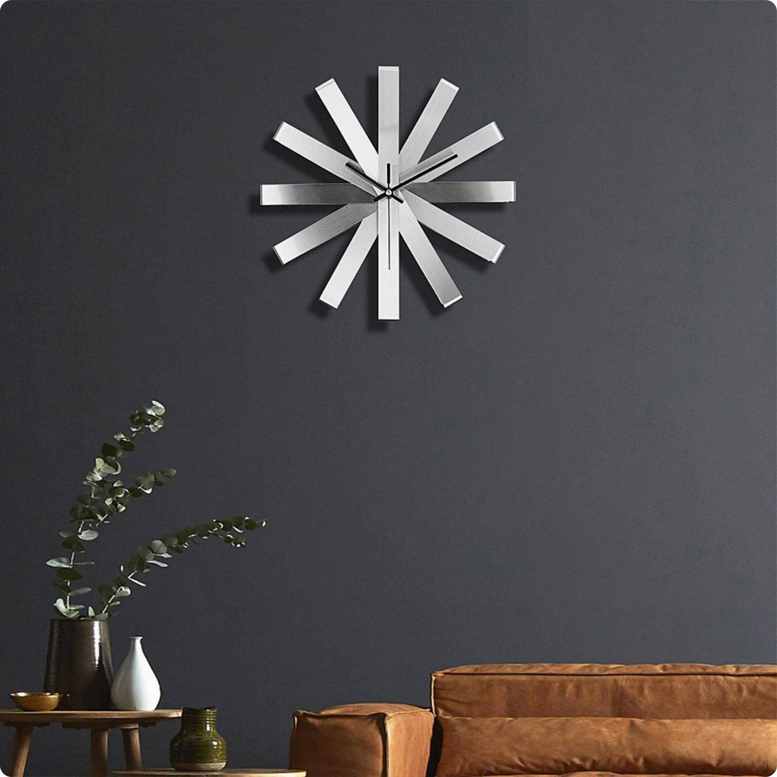 Stainless Steel Wall Clock Luxury Modern Decorative Home Decor for Living Room, Bedroom,
